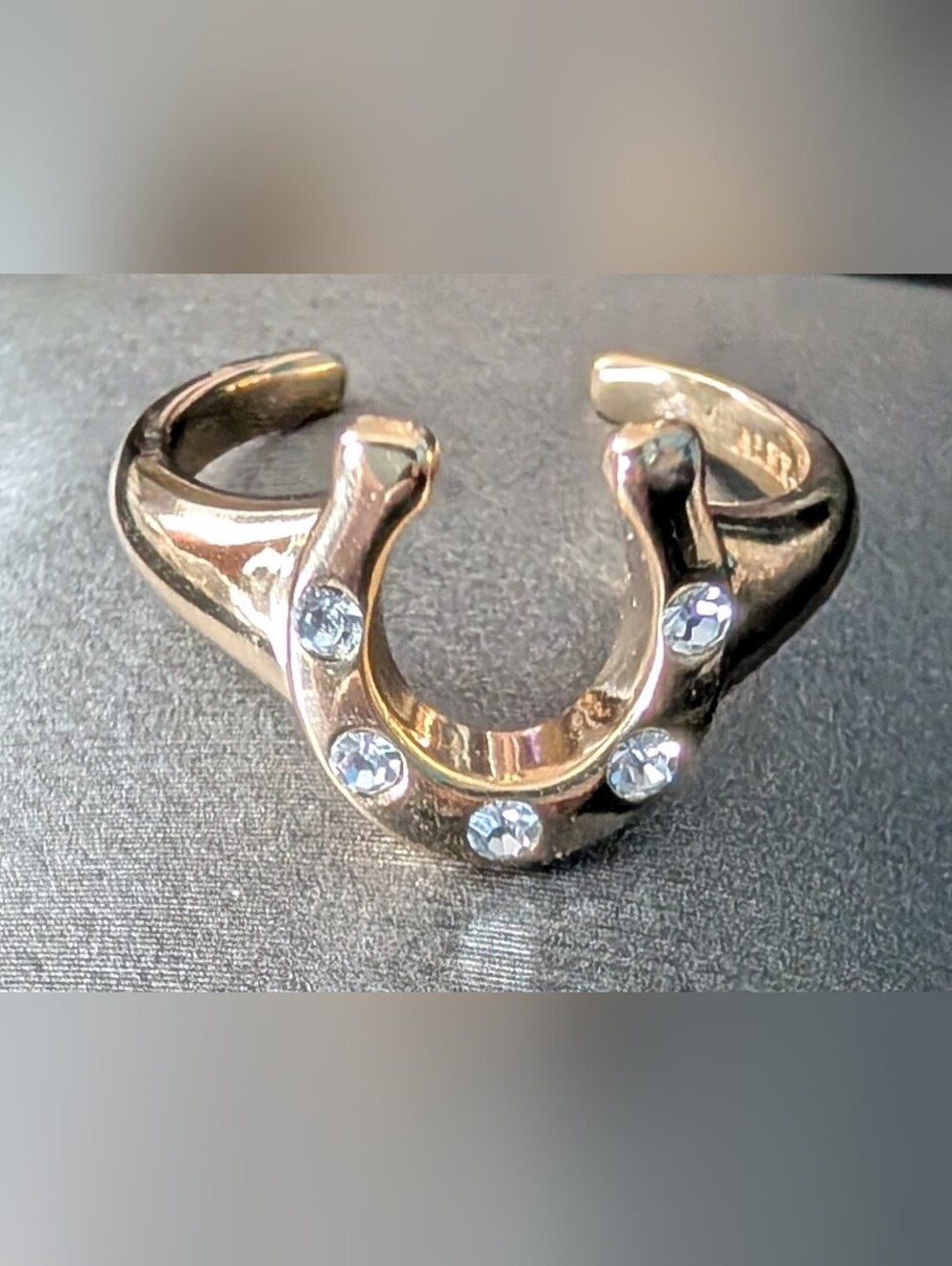 Alex And Ani Shiny Gold Finish Lucky Horseshoe Ring with Clear Crystals